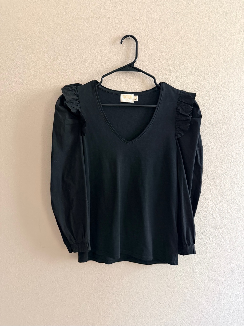 Nation LTD Black Ruffle Puff Sleeve Top